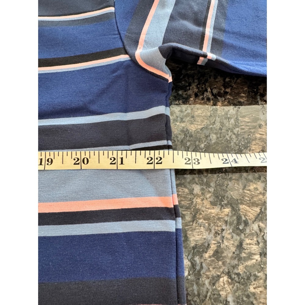 Beams Multi Border Crew Neck Shirt Navy Striped Long Sleeve Tee - Picture 6 of 8